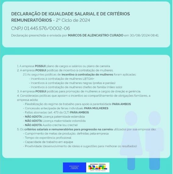 Declaração de igualdade social e critérios remunerativos